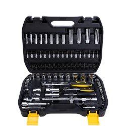 Trusa Chei Tubulare cu Clichet Deli, 58 Piese, Otel 50BV30 Cr-V, Finisaj Cromat Lucios, Geanta Plastic, Trusa de Chei Tubulare, Chei Tubulare Trusa, Set Chei Tubulare, Set Cheie Tubulara, Cheie Tubulara cu Clichet, Chei Tubulare Clichet, Chei Profesionale