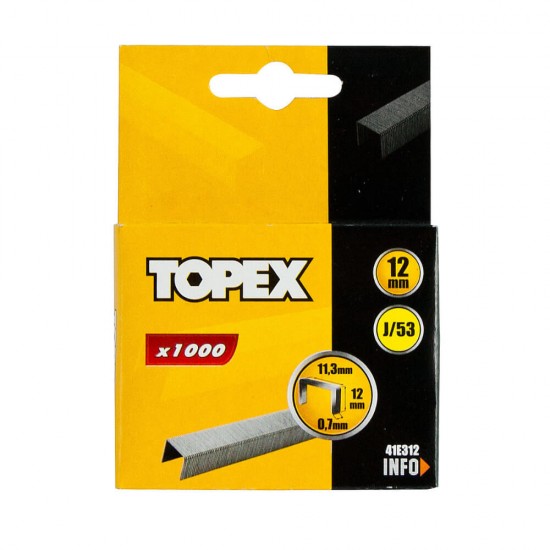 Capse Tip J, Topex, 1000 Buc/Set, Dimensiune 12 mm, Capse si Agrafe Topex, Capse 12 mm Topex, Capse 1000 buc, Capse Tapiterie, Capse Constructii