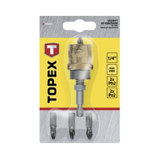 Suport Bit Topex Soclu 1/4'', Lungime 65 mm, 5 Buc/Set, Suport pentru Bit, Suport Surubelnita, Suport Magnetic Bit, Suport Capete de Bit, Suport Magnetic pentru Bit, Adaptor Bit, Adaptor pentru Bit