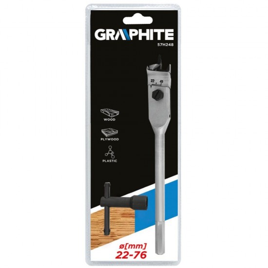 Burghiu Plat pentru Lemn Graphite, Reglabil, 22-76x150 mm, Burghiu Lemn, Burghiu Placi de Lemn, Bughiu PAL, Burghiu Reglabil, Burghiu Plastic, Burghie Lemn, Burghie Reglabile, Burghie Gaurire Lemn, Burghiu Gaurire Lemn, Burghie Plate, Bughiu PAL