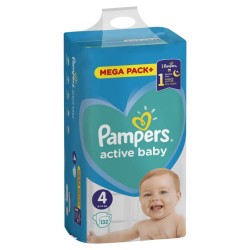 Scutece Pampers Active Baby, 132 Buc, Nr. 4, 9-14 kg, Scutece pentru Copii, Scutece nr 4, Scutece 9-14 kg, Scutece pentru Bebe Activi, Scutece pentru Copii Activi, Scutece Protectie 12 Ore, Scutece pentru Noapte, Scutece de Noapte, Scutece Noapte nr 4