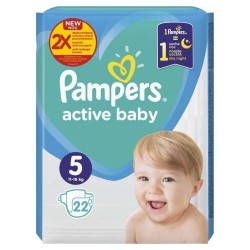 Scutece Pampers Active Baby, 22 Buc, Nr. 5, 12-17 kg, Scutece pentru Copii, Scutece nr 5, Scutece 12-17 kg, Scutece pentru Bebe Activi, Scutece pentru Copii Activi, Scutece Protectie 12 Ore, Scutece pentru Noapte, Scutece de Noapte