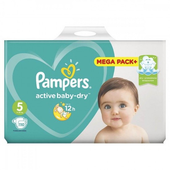 Scutece Pampers Baby Active, 110 Buc, Nr. 5, 11-16 kg, Scutece pentru Copii, Scutece nr 5, Scutece 11-16 kg, Scutece pentru Bebe, Scutece pentru Bebelusi, Scutece Protectie 12 Ore, Scutece pentru Noapte, Scutece de Noapte, Scutece Noapte nr 5