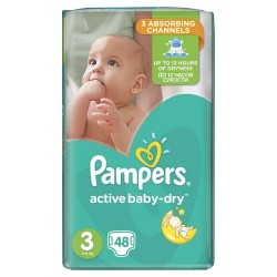Scutece Pampers Active Baby, 48 Buc, Nr. 3, 6-10 kg, Scutece pentru Copii, Scutece nr 3, Scutece 6-10 kg, Scutece pentru Bebe Activi, Scutece pentru Copii Activi, Scutece Protectie 12 Ore, Scutece pentru Noapte, Scutece de Noapte