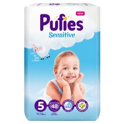 Scutece PUFIES Sensitive Junior, Marimea 5, 48 Buc/Bax, Scutece Bebelusi, Scutece pentru Copii, Scutece Absorbante, Scutece PUFIES, Scutece Marimea 5