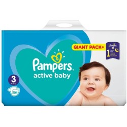Scutece pentru Copii Pampers Active Baby Giant Pack+, Nr. 3, 104 Bucati, Scutece Copii, Scutece Bebelusi, Scutec Copii, Scutece de Copii, Scutece Pampers, Pampers Scutece, Scutece Chilot, Pampers Chilot, Scutece Nr. 3, Scutece de Bebelusi