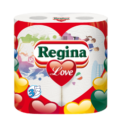 Prosoape de Bucatarie Regina Love Decorate, 3 Straturi, 2 Role/Bax, 23.8x22.7 cm, Lungime Rola 12.9 m, Prosoape Unica Folosinta,  Rola Servetele Bucatarie, Prosoape Hartie si Servetele, Prosoape Hartie de Bucatarie Decorate