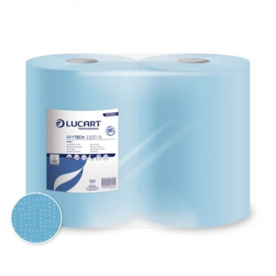 Prosoape Hartie Lucart Skytech, 3 Straturi, 2 Role/Set, 1000 Foi/Rola, Lungime 360 m, Culoare Albastra, Prosoape Hartie si Servetele, Prosoape de Hartie in Rola, Role de Hartie Absorbanta, Prosoape de Hartie pentru Maini, Prosoape de Hartie in Rola
