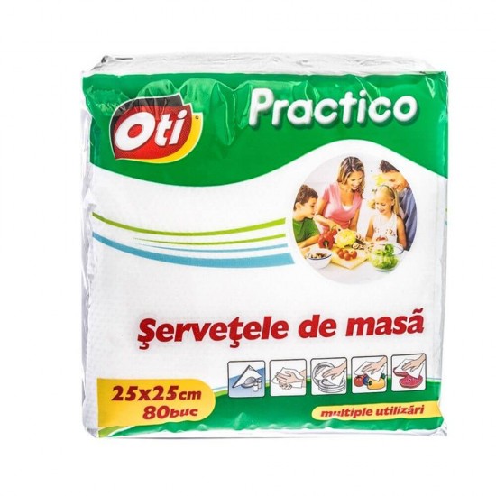 Servetele Masa OTI Practico, 1 Strat, 25x25 cm, 80 Servetele/Set, Culoare Alba, Servetele Albe de Masa, Prosoape de Hartie si Servetele, Servetele Uscate, Servetele de Unica Folosinta, Servetele Uscate de Masa