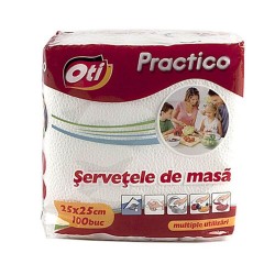 Servetele Masa OTI Practico, 1 Strat, 25x25 cm, 100 Servetele/Set, Culoare Alba, Servetele Albe de Masa, Prosoape de Hartie si Servetele, Servetele Uscate, Servetele de Unica Folosinta, Servetele Uscate de Masa