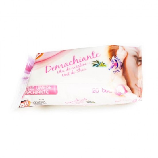 Servetele Umede Demachiante OTI, 20 Buc/Pachet, Extract de Ulei de Masline, Unt de Shea, Servetele Demachiante, Servetele Demachiante cu Extract de Ulei de Masline, Servetele Demachiante cu Unt de Shea