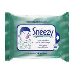 Servetele Umede pentru Raceala 15 Buc/Pachet, Sneezy Menthol, Parfum de Menta si Eucalipt, Servetele pentru Nas, Servetele Umede Nas, Servetele Umede de Nas, Servetele de Raceala, Servetele pentru Raceala