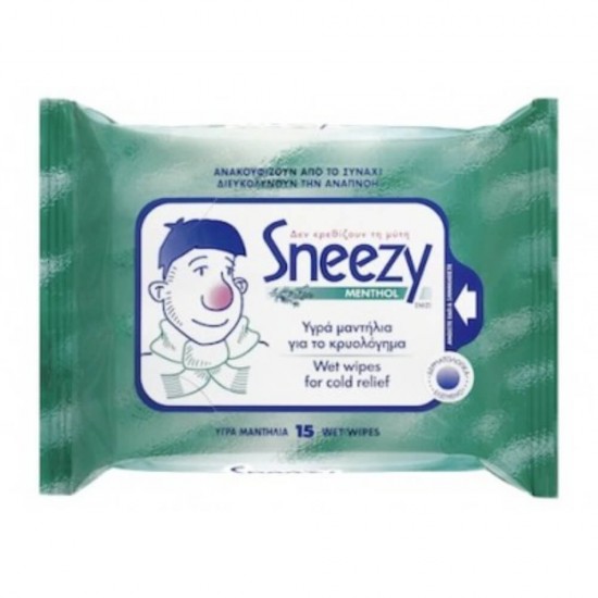 Servetele Umede pentru Raceala 15 Buc/Pachet, Sneezy Menthol, Parfum de Menta si Eucalipt, Servetele pentru Nas, Servetele Umede Nas, Servetele Umede de Nas, Servetele de Raceala, Servetele pentru Raceala