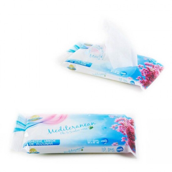 Servetele Umede de Buzunar OTI, 10 Buc/Pachet, 12x20 cm, Extract Aloe Vera, PH 5.5, Parfum Mediteranean, Servetele Umede pentru Maini, Servetele Umede Igienice, Servetele cu Aloe Vera pentru Maini