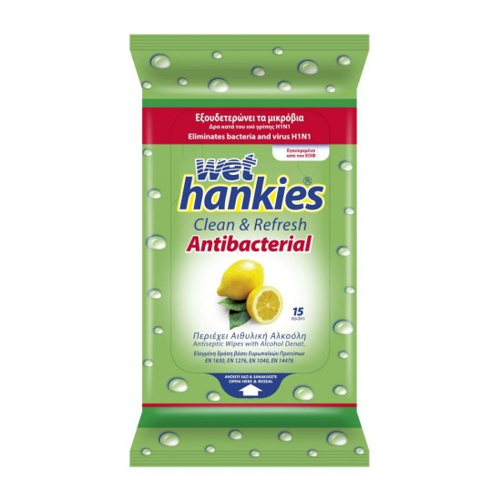 Pachet 15 Servetele Umede Antibacteriene Wet Hankies Clean and Refresh, Parfum de Lamaie, Servetele Umede Dezinfectante, Servetele Dezinfectante, Pachet Servetele Umede, Servetele Umede la Pachet, Servetele Antibacteriene, Servetele Wet Hankies
