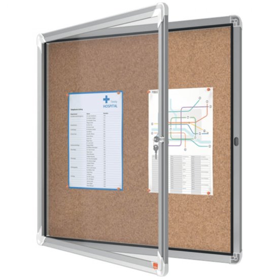 Avizier din Pluta 6xA4 Nobo, Carcasa Metalica pentru Interior, Sticla Frontala 4 mm, Lacat cu Chei, Maro, Aviziere Pluta, Avizier Nobo, Aviziere Nobo, Avizier Scoala, Avizier Scolar, Avizier de Pluta, Aviziere Scolare din Pluta, Avizier cu Lacat