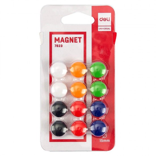 Set 12 Magneti pentru Tabla Magnetica Deli, 15 mm, Diverse Culori, Magneti Tabla, Magneti Rotunzi, Magneti Colorati, Set de Magneti, Magneti la Set, Magnet pentru Tabla, Magneti Prindere, Magnet Rotund, Magneti Frigider, Magneti Tabla de Scris