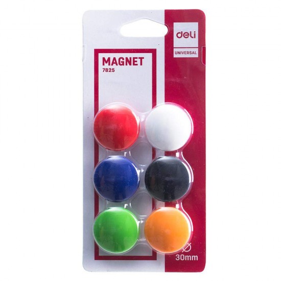 Set 6 Magneti pentru Tabla Magnetica Deli, 30 mm, Diverse Culori, Magneti Tabla, Magneti Rotunzi, Magneti Colorati, Set de Magneti, Magneti la Set, Magnet pentru Tabla, Magneti Prindere, Magnet Rotund, Magneti Frigider, Magneti Tabla de Scris