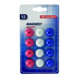 Set 12 Magneti Tabla Magnetica Memoboards, Alb, Albastru, Rosu, 20 mm, Magneti pentru Tabla Magnetica, Magneti Rotunzi pentru Tabla Magnetica, Magneti Memoboards Magnesy Magnets, Magneti pentru Tabla Alba, Magneti Tabla Alba