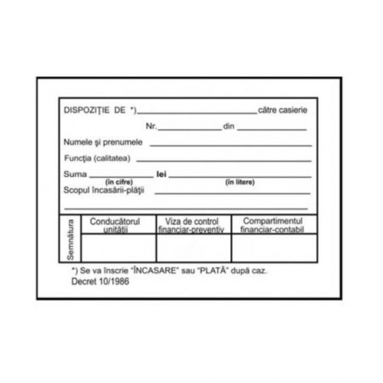 Dispozitie de Plata Casa A6, 100 File/Carnet - Formulare Tipizate pentru Plata si Incasare