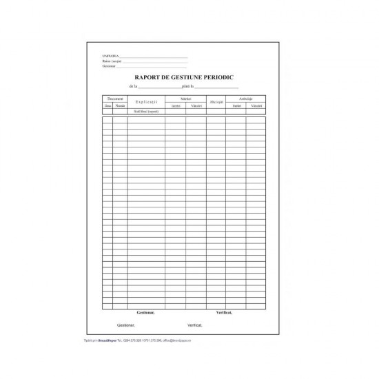 Raport Gestiune Periodic A4, 2 Ex, 50 Set/Carnet - Formulare Tipizate Autocopiative