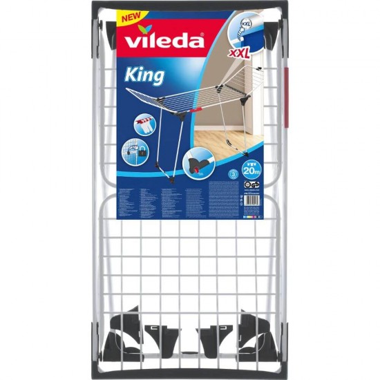 Uscator de Rufe Vileda King, 20 m, Otel, Alb si Negru, Uscator Haine, Uscatoare Metal pentru Rufe, Uscator de Intins Rufe, Uscatoare Rufe Vileda, Vileda Uscatoare Haine, Suport pentru Rufe