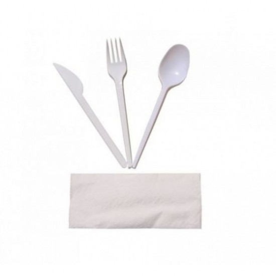 Set Tacamuri Plastic Unica Folosinta OTI, 100 Buc/Set, Furculita, Lingura, Cutit si Servetel, Culoare Alba, Tacamuri Fast Food, Seturi Unica Folosinta Catering, Tacamuri de Unica Folosinta, Tacamuri de Plastic