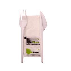 Tacamuri din Plastic si Plicuri Sare si Piper, 100 Buc/Bax, Alb, Set Tacamuri din Plastic, Tacamuri de Unica Folosinta, Vesela de Unica Folosinta, Tacamuri Catering, Tacamuri Fast-Food