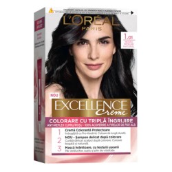 Vopsea de Par Permanenta L'OREAL Paris Excellence Creme 1.01, Negru Pur Intens, 192 ml, Cu Amoniac, Vopsea de Par, Vopsea de Par Permanenta, Vopsea de Par L'OREAL, Vopsea de Par L'OREAL Paris Excellence, Vopsea Permanenta L'OREAL