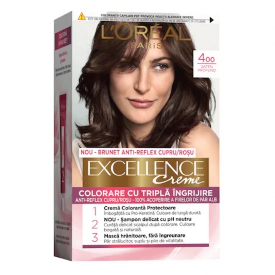 Vopsea de Par Permanenta L'OREAL Paris Excellence Creme 4, Saten Mediu, 192 ml, Cu Amoniac, Vopsea de Par, Vopsea de Par Permanenta, Vopsea de Par L'OREAL, Vopsea de Par L'OREAL Paris Excellence, Vopsea Permanenta L'OREAL