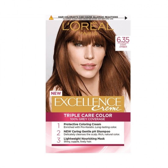 Vopsea de Par Permanenta L'OREAL Paris Excellence Creme 6.35, Chihlimbar Deschis, 192 ml, Cu Amoniac, Vopsea de Par, Vopsea de Par Permanenta, Vopsea de Par L'OREAL, Vopsea de Par L'OREAL Paris Excellence, Vopsea Permanenta L'OREAL