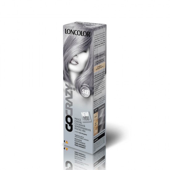 Vopsea Crema de Par Semipermanenta, LONCOLOR Go Crazy S22, Argintiu, 100 ml, Vopsea de Par Semipermanenta LONCOLOR Go Crazy, Masca pentru Vopsirea Parului LONCOLOR, Crema Semipermanenta LONCOLOR Nuanta Argintiu