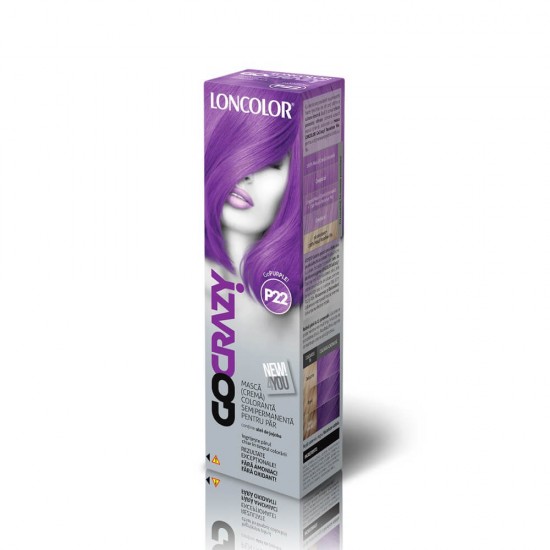 Vopsea Crema de Par Semipermanenta, LONCOLOR Go Crazy P22, Mov, 100 ml, Vopsea Crema de Par Semipermanenta LOMCOLOR, Vopsea Semipermanenta pentru Par LONCOLOR Go Crazy, Masca pentru Colorarea Parului Nuanta Mov LONCOLOR