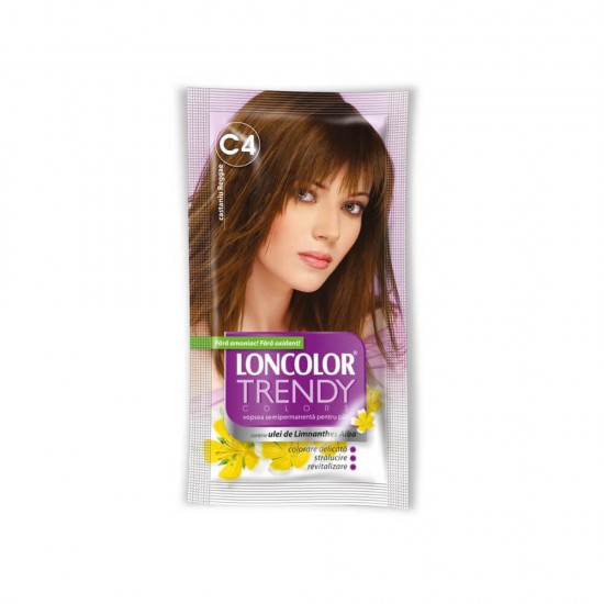 Vopsea de Par Semipermaneta, LONCOLOR Trendy Colors Reggae Brown C4, Fara Amoniac, Saten, 50 ml, Vopsea Nuantatoare, Vopsea pentru Par Fara Amoniac, Vopsea de Par Nuantatoare LONCOLOR Trendy Colors, Vopsea de Par Saten, Vopsea de Par Semipermanenta