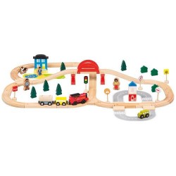 Set Trenulet Din Lemn Cu 70 Piese