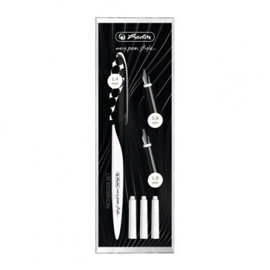 Stilou My.pen Style Caligrafie+3 Penite, Dimensiune 0,9/1,4/1,9, Just Black  - Cutie Eleganta Din Plastic