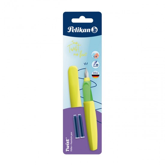 Stilou Twist Galben Neon, Cu Grip Ergonomic, 2 Rezerve Albastre, Blister