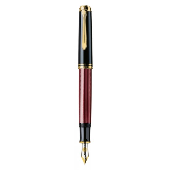 Stilou Souveran M600 M,penita Aur 14k,accesorii Placate Cu Aur,corp Negru-rosu