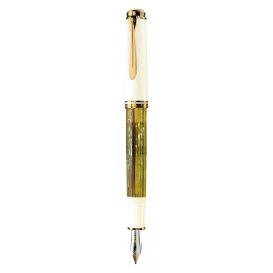Stilou Souveran M400 M,penita Aur 14k,accesorii Placate Cu Aur,corp Alb-verde