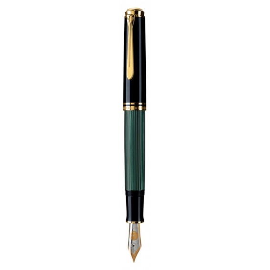 Stilou Souveran M1000 M,penita Aur18k,accesorii Placate Cu Aur,corp Negru-verde