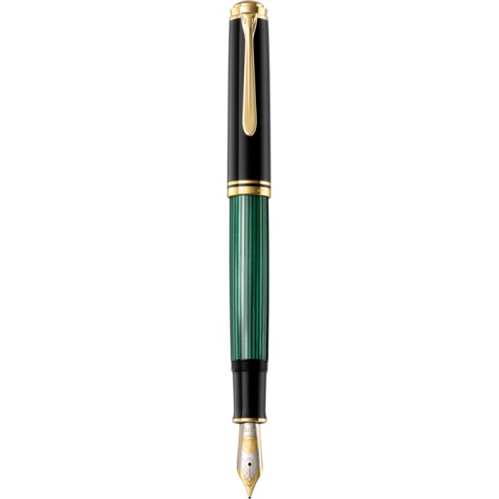 Stilou Souveran M1000 F,penita Aur18k,accesorii Placate Cu Aur,corp Negru-verde