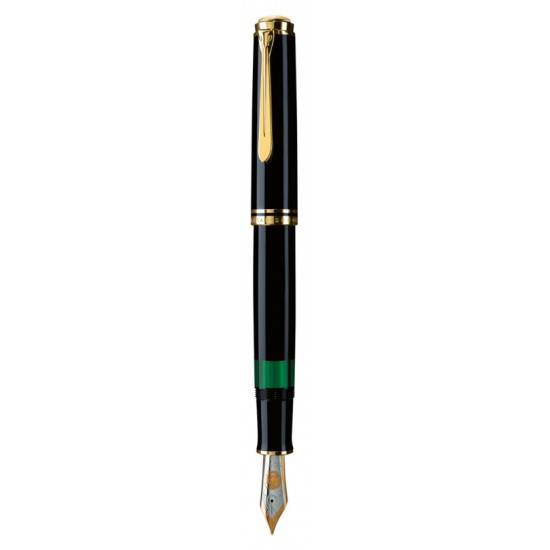 Stilou Souveran M1000 F,penita Aur18k,accesorii Placate Cu Aur, Corp Negru