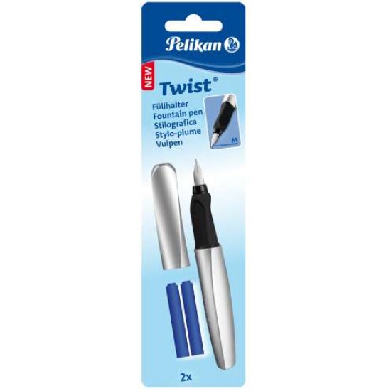 Stilou Twist Argintiu Grip Ergonomic 2 Rezerve Albastre Blister