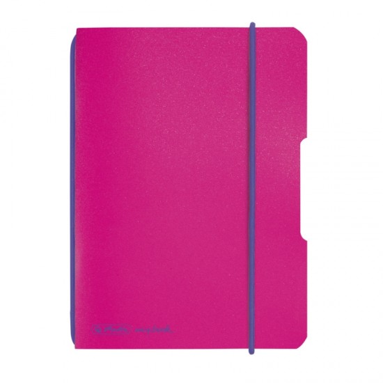 Caiet My.book Flex A6 40f 80gr Patratele Coperta Pp, Fucsia Cu Elastic Violet