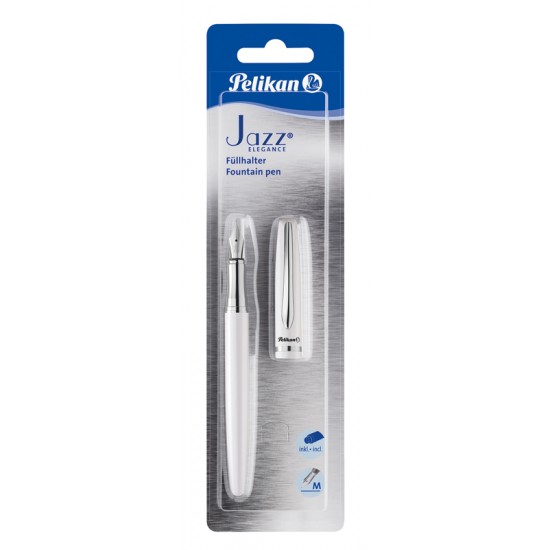 Stilou Metal Jazz Elegance Alb, Penita M, Patron Inclus, Blister