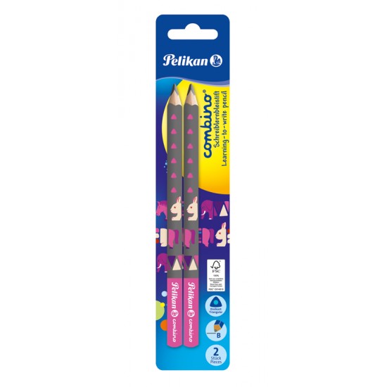 Creion Grafit, Lacuit Combino, Gros,  Invata Sa Scrii, Mina B, Corp Roz, 2 Bucati/blister
