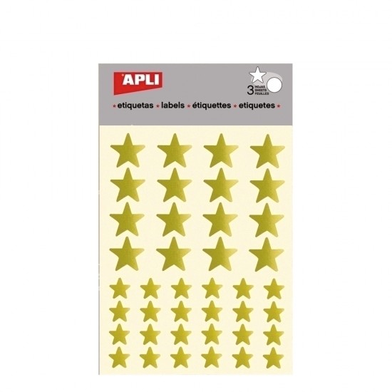 Etichete autoadezive Apli pretaiate, 3 coli/set, stelute aurii
