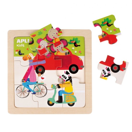 Puzzle Transport, Apli, lemn, 15x15 cm