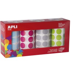 Set role autocolant rotund Apli, 20 mm, bleu, roz, gri, verde