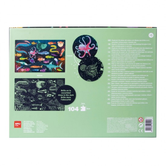 Puzzle educational Apli, 104 piese fosforescente, tema Marina
